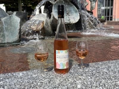 Wein mit zwei Gläsern auf dem Brunnen Wein mit zwei Gläsern auf dem Brunnen