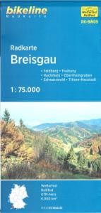 Titelseite Radkarte bikeline Breisgau mit Blick auf hügelige Waldlandschaft